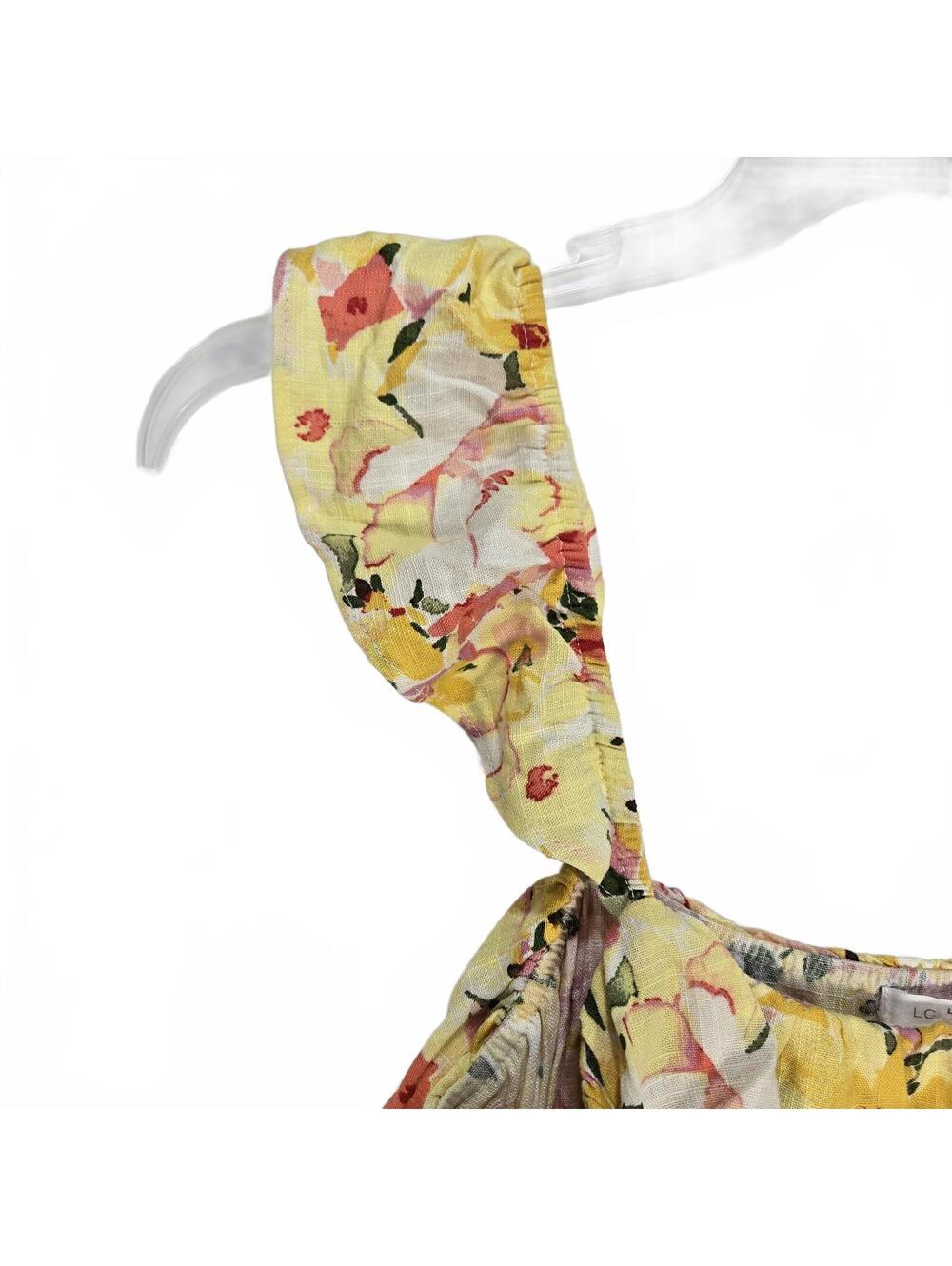 Lauren Conrad Floral Ruffle Sun Dress Large Yellow Rayon Linen Boho Cottagecore - Picture 4 of 6